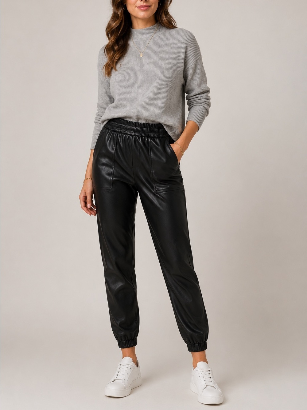 NWT Spanx Black Faux Leather Jogger Pants